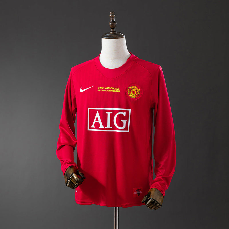 Retro Camisa Longa Manchester United 07/08 Edição Champions League Home